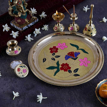 gold plated floral design thali set