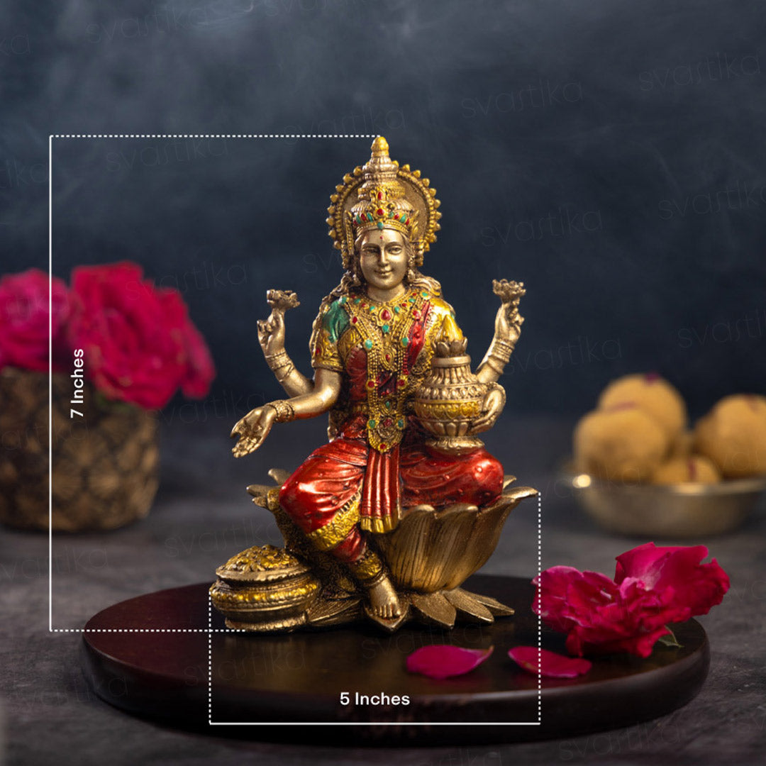 Svastika-Goddess-Lakshmi-Idol-Rustic-Antique-Finish-7-Inch