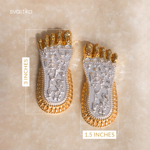 Lakshmi Charan Paduka - Gold & Silver Plated - Svastika
