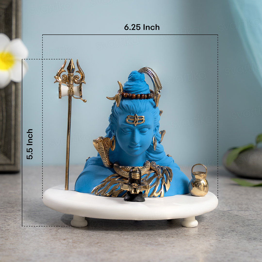 Shiva　Dimension Blue Luxurious Blue Neelkanth Shiva Idol - Gold Plated (6.25 Inch)
