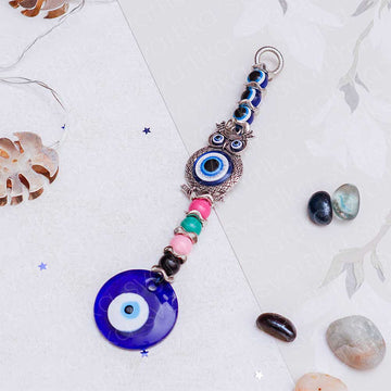 Blue Evil Eye with Multicolor Beads And Guardian Owl For Powerful Protection