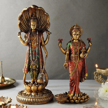 Lord Vishnu & Goddess Lakshmi Standing Idols (Antique/Copper Finish)