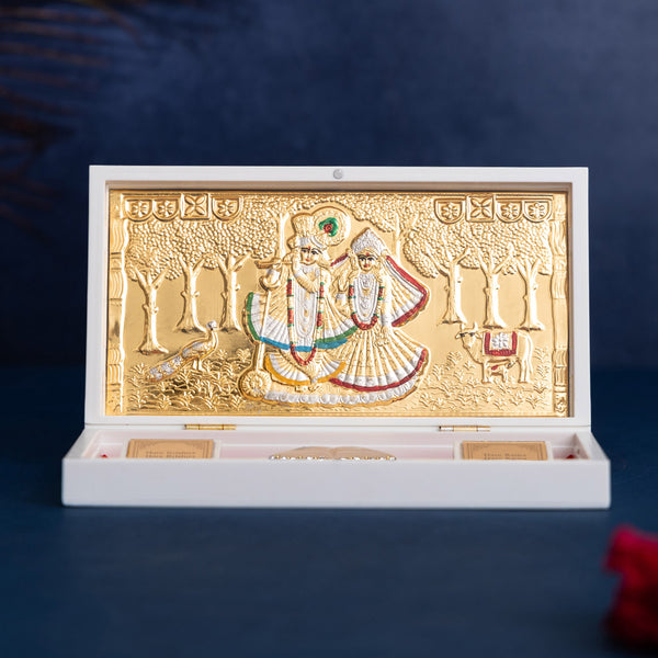 Svastika Radhe Krishna Pocket Temple - Gold & Silver Plated