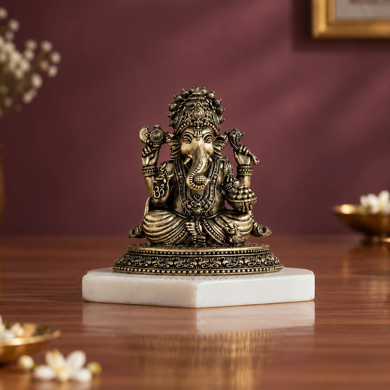Svastika Brass Sitting Ganesha Murti (4 Inch)