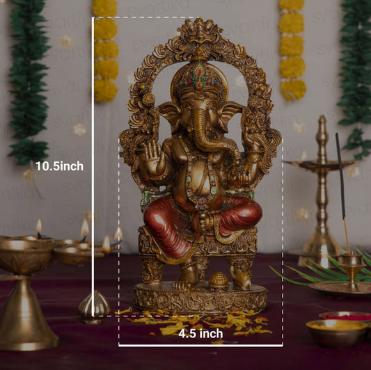 Svastika Rustic Ganesha Murti - Antique Finish | 10 Inch