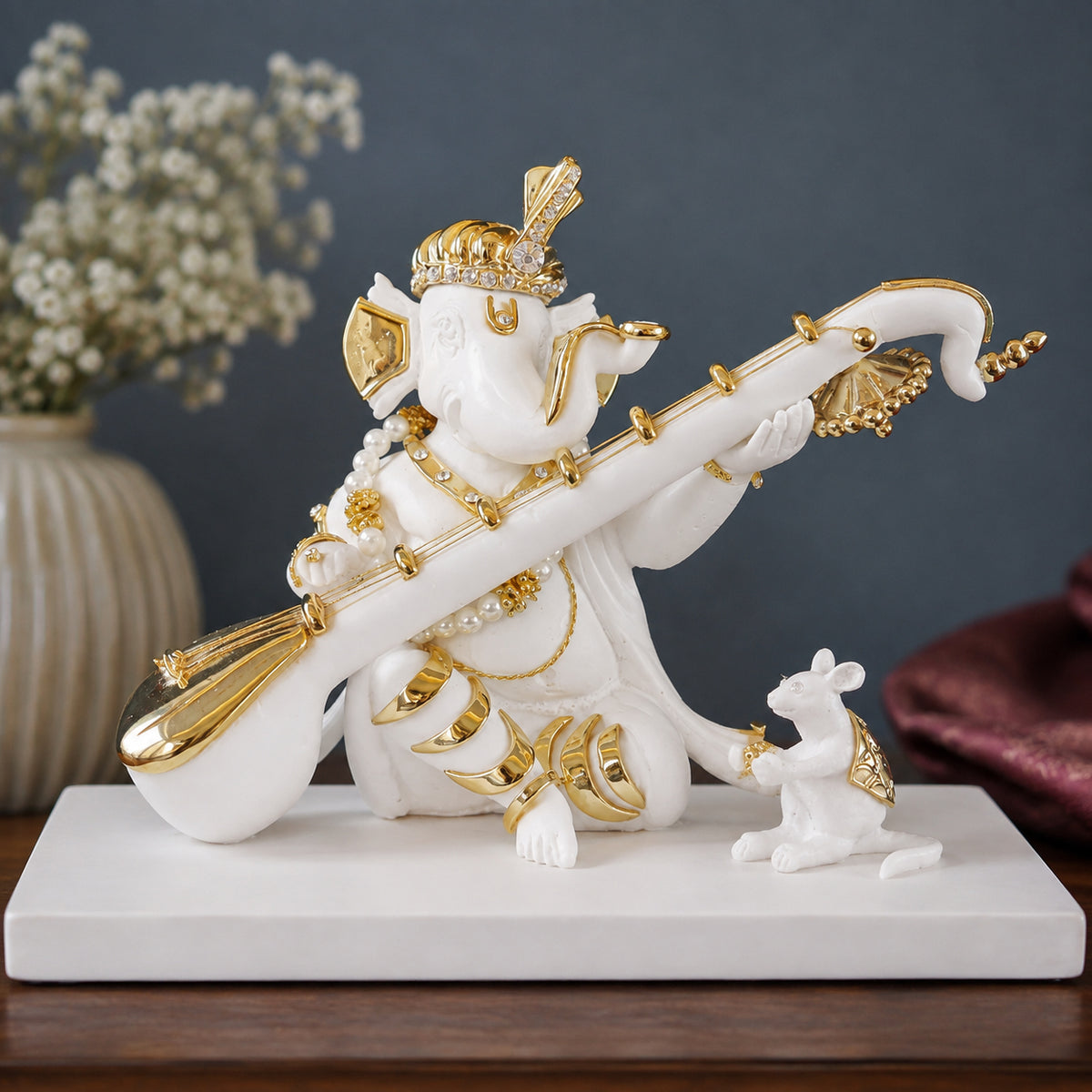 Ganesh Sitar Idol in Divine Rhythm - close-up view