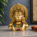 Svastika meditating Lord Hanuman face antique idol 8 inch close product view