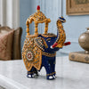 Svastika Meenakari Elephant Ambari Statue 5 inch blue decorative elephant close-up