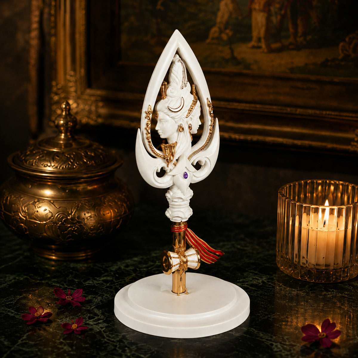Shiv Parvati Trishul Murti in Eternal Togetherness - three-quarter view