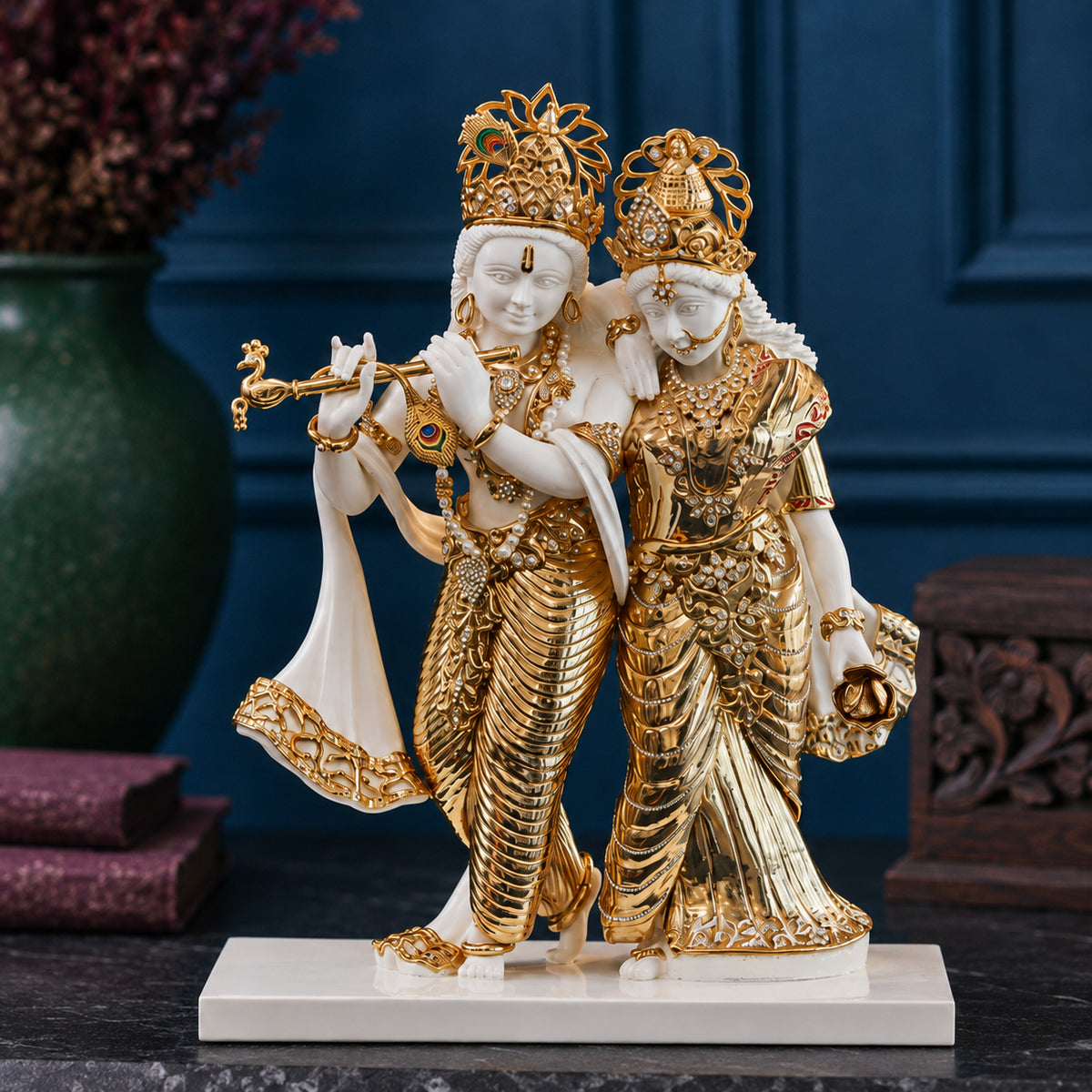 Radha Krishna Standing Murti in Eternal Love - close-up view