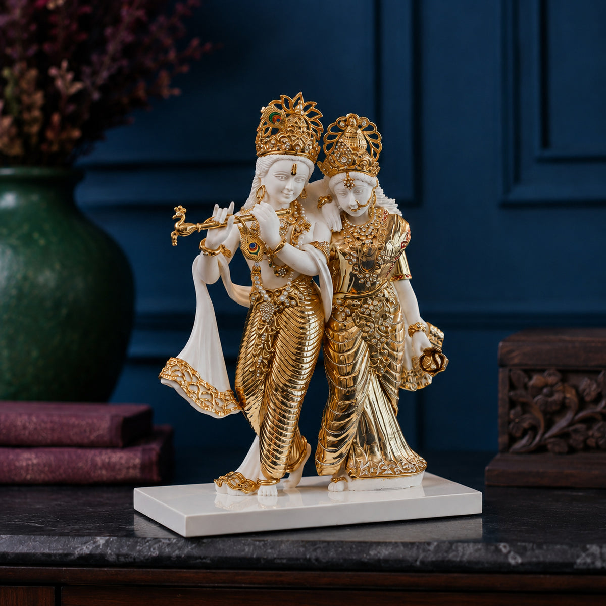 Radha Krishna Standing Murti in Eternal Love - three-quarter view