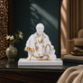 Svastika white and gold Sai Baba idol 6 inch front-facing hero image