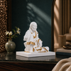 Svastika white and gold Sai Baba idol 6 inch three-quarter view