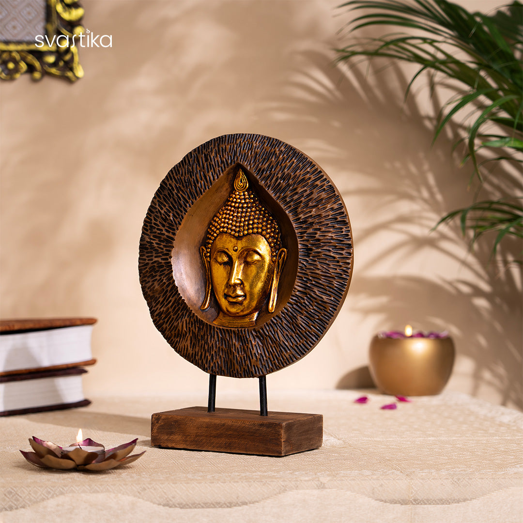 Wooden Buddha showpeice For Home Decor With Base 